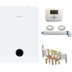 ELM LEBLANC Chaudière Gaz Murale Condensation Egalis Ballon Condens E.L.M Leblanc 24kW Complète (Ventouse + Douilles + Dosseret) Avec Thermostat Filaire