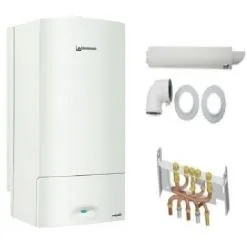 PACK Chaudière Murale Gaz ELM LEBLANC Megalis Condens GVAC 25-1M 24 Kw + Dosseret + Ventouse